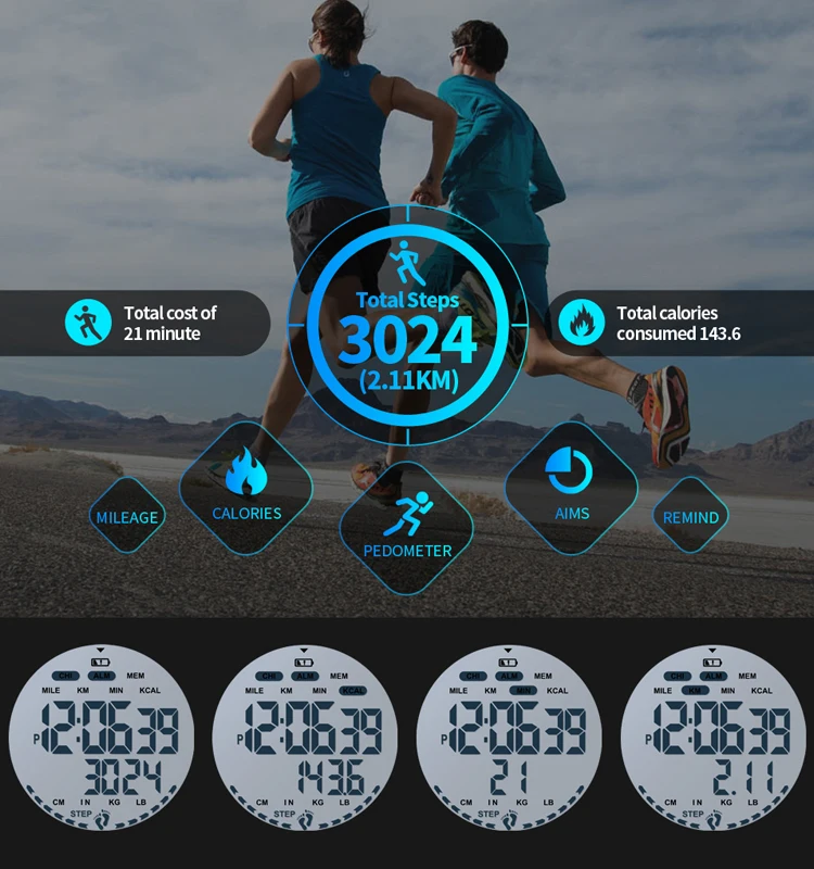 Skmei 1469 Pedometer Stopwatch 50m Waterproof Watch Strap Cheap Digital