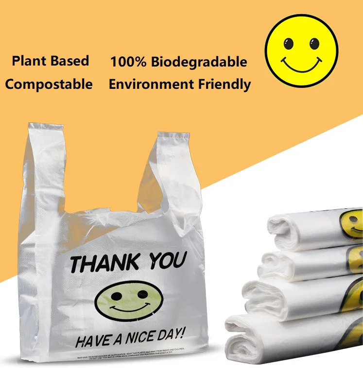 Eco Friendly 100% Biodegradable and compostable t-shirt bags in roll for supermarket