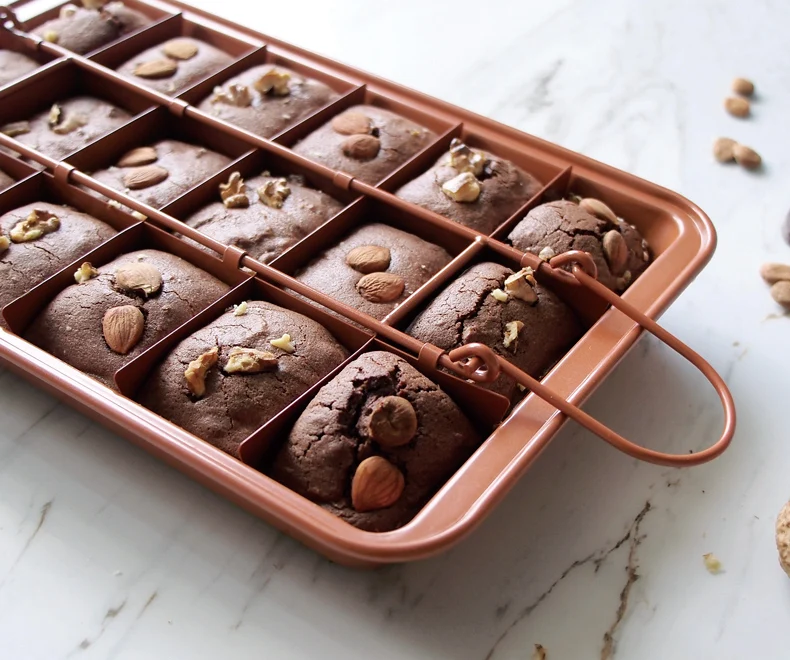 amazon 12 inch copper nonstick brownie baking pan with built-in