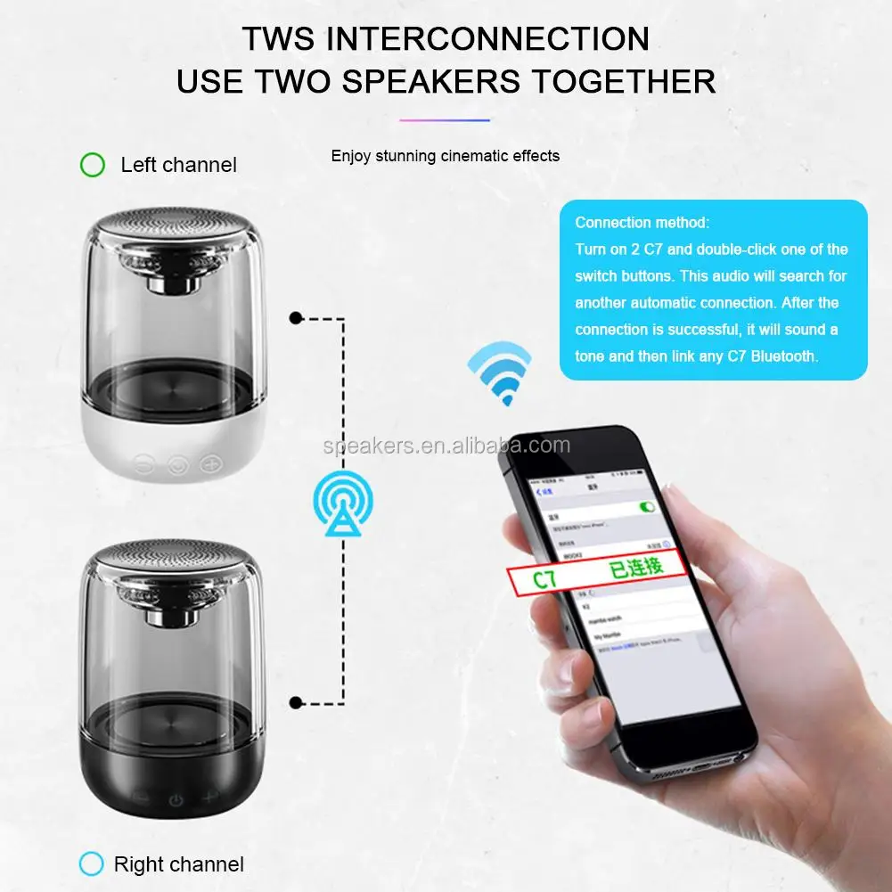 C7 Portable Bluetooth 5.0 Speaker Transparent LED Luminous Subwoofer TWS 6D Surround HIFI Stereo Cool Audio For Mobile Phone - ANKUX.COM