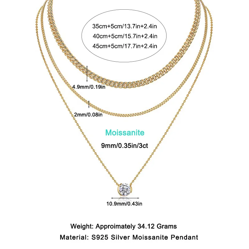 Hot Sale 925 Silver Fine Pendant Necklace Overlapping Clavicle Chain Golden Style Featuring Moissanite Europe-America Design
