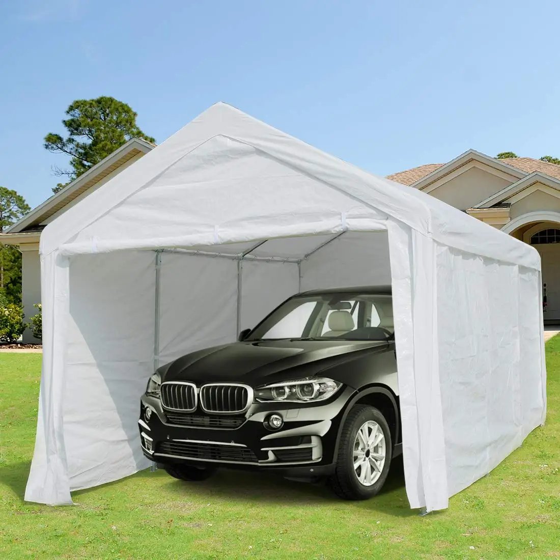 20'x10' Complete set Garage Carport w/Side Wall & Frames Car Shelter Canopy Tent 