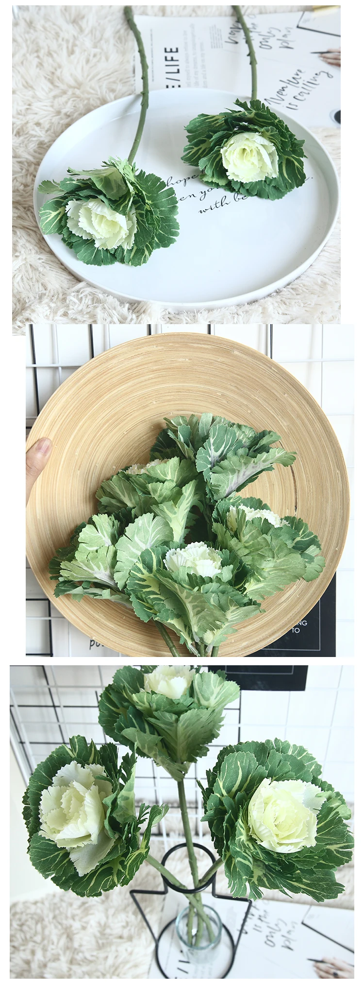 Artificial Brassica Ornamental Cabbage Stem Olive Cabbage Fake Flowers