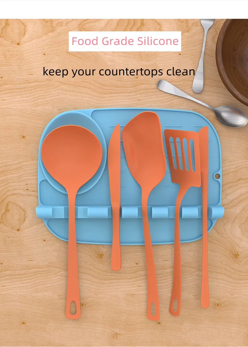 Silicone Utensil Rest With Drip Pad Dishwasher Safe Spoon Rest Multiple Kitchen Utensils Spoon