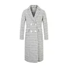 Autumn Winter Fashion White Checked Women Coat Double Breasted Long Slim Trench Coat