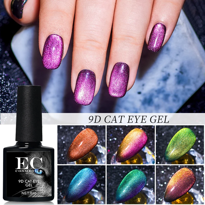 China factory private label new style 5d chameleon color changing galaxy uv nail art gel kit set magnetic 9D cat eye gel polish
