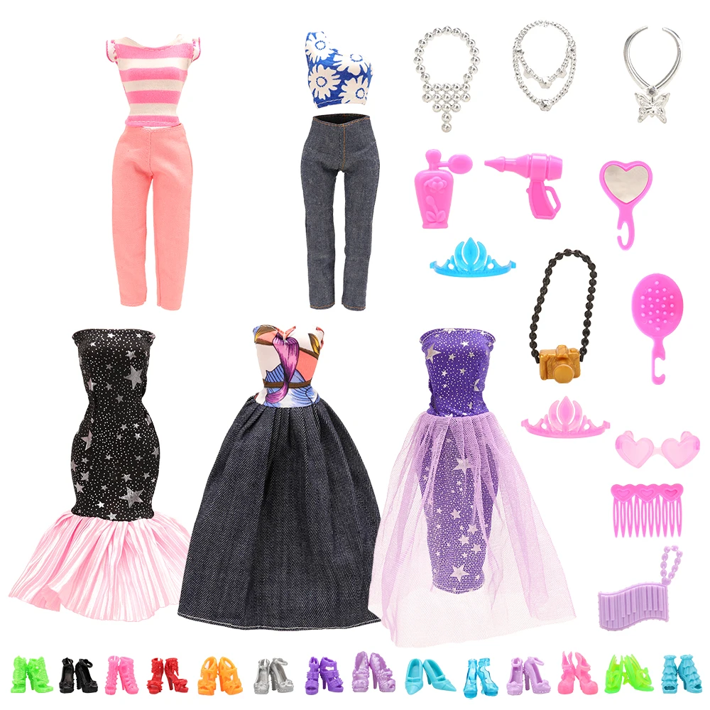 Wholesale 28 Sets=random 5 Dresses Clothes+ 10 Shoes+ 13 Doll