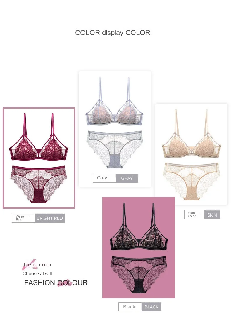New Sexy French Style Lace Underwear for Women Thin Triangle Cup Push-up Bra Set with Bikini Panties Floral Pattern