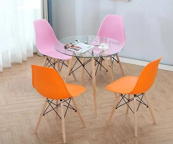 Modern Round Glass Dining Table With Wood Legs For Kitchen Dining Room