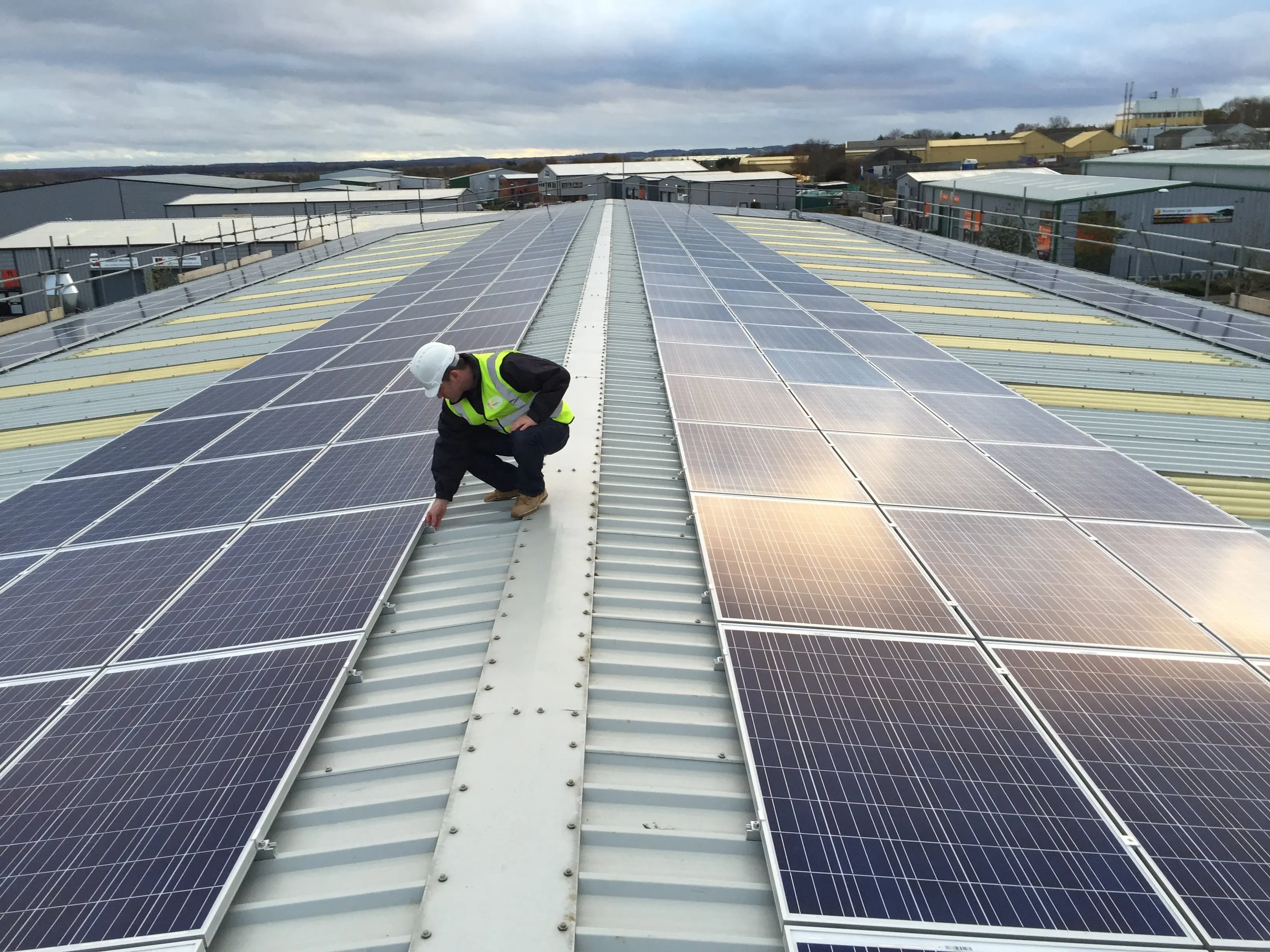 Commercial PV modules installed on a profiled metal roof