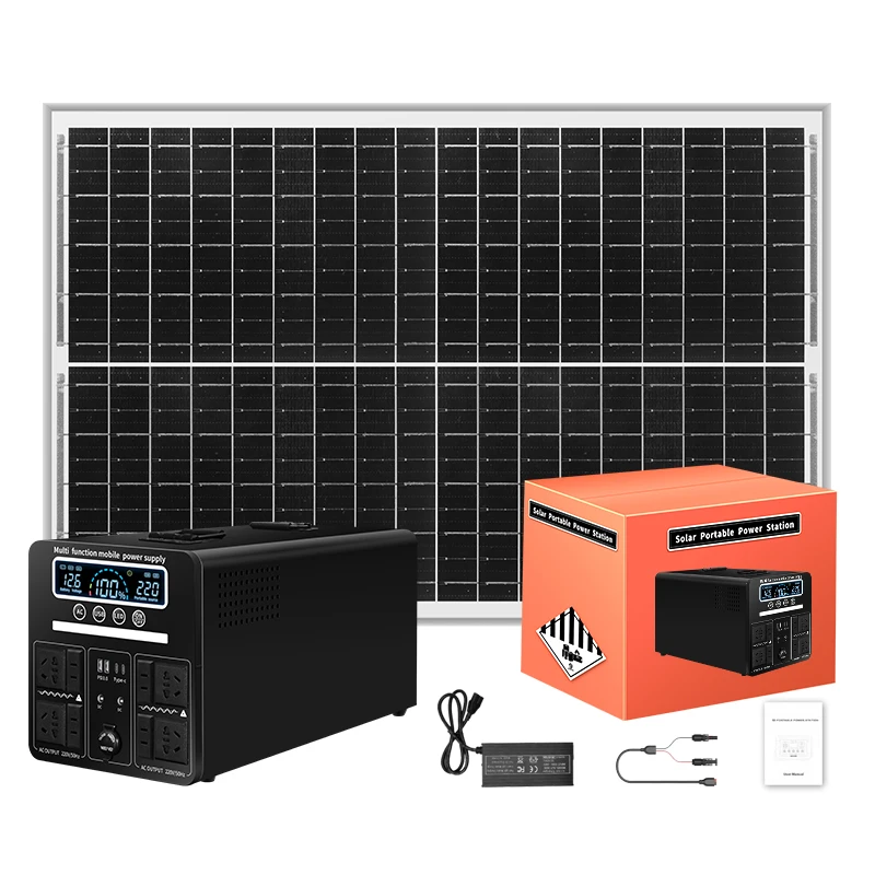 2000W portable power station with LCD display, AC outlets, USB-C PD ports, and solar input terminals