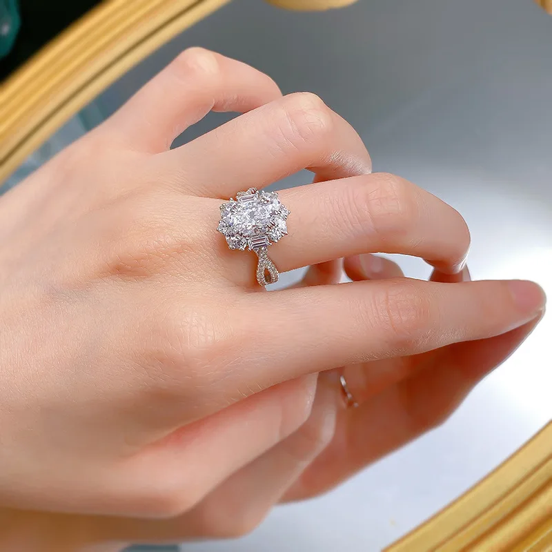 New Ins Style S925 Silver Ring Daily Simple Joker with 7*9 Oval Cut Zircon for Women Lab Diamond Ring
