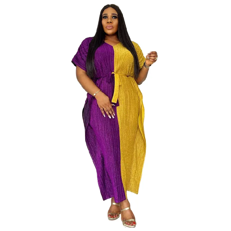 two color dress designs Y22602 Wholesales African Ethnic Dresses Patchwork Short Sleeve Long Women Robe Femme With Gilding Elastic Belt Soft stretchy cotton lycra Size:2t Color_White Blue Casual blue dress for baby