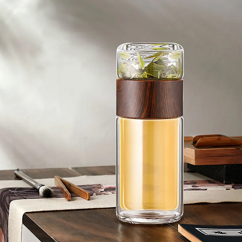 Seaygift Double Wall Heat Glass Tea Infuser Water Bottle Portable Tea Separation Tea Infuser