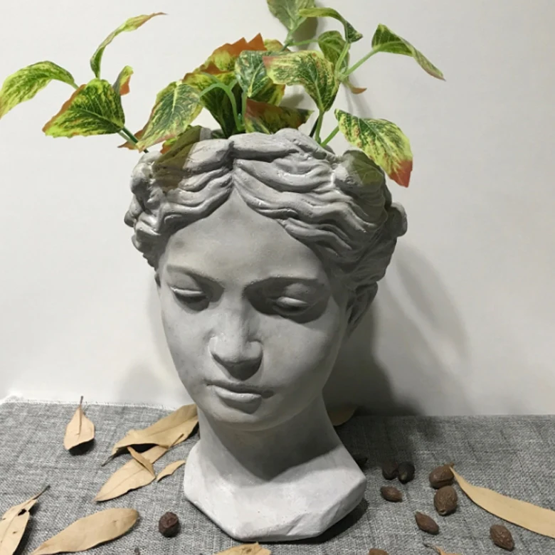 Custom Resin Lady Head Flower Pot Polystone Figures Plant Pot For Home ...