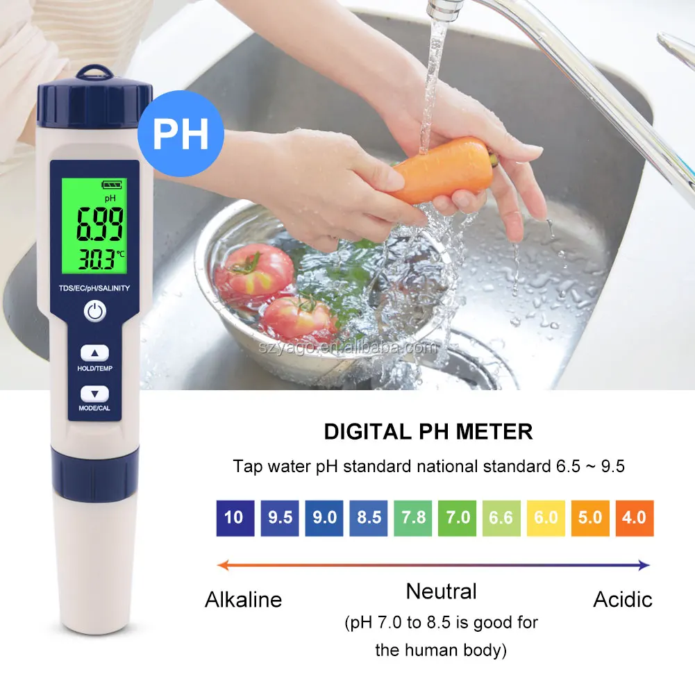Mới Nhất 5 Trong 1 TDS/EC/PH/Độ MặN/Nhiệt Độ Nước Chất Lượng Tester Với Điện Cực Có Thể Thay Thế Có Thể Đo Không-Biển Độ Mặn