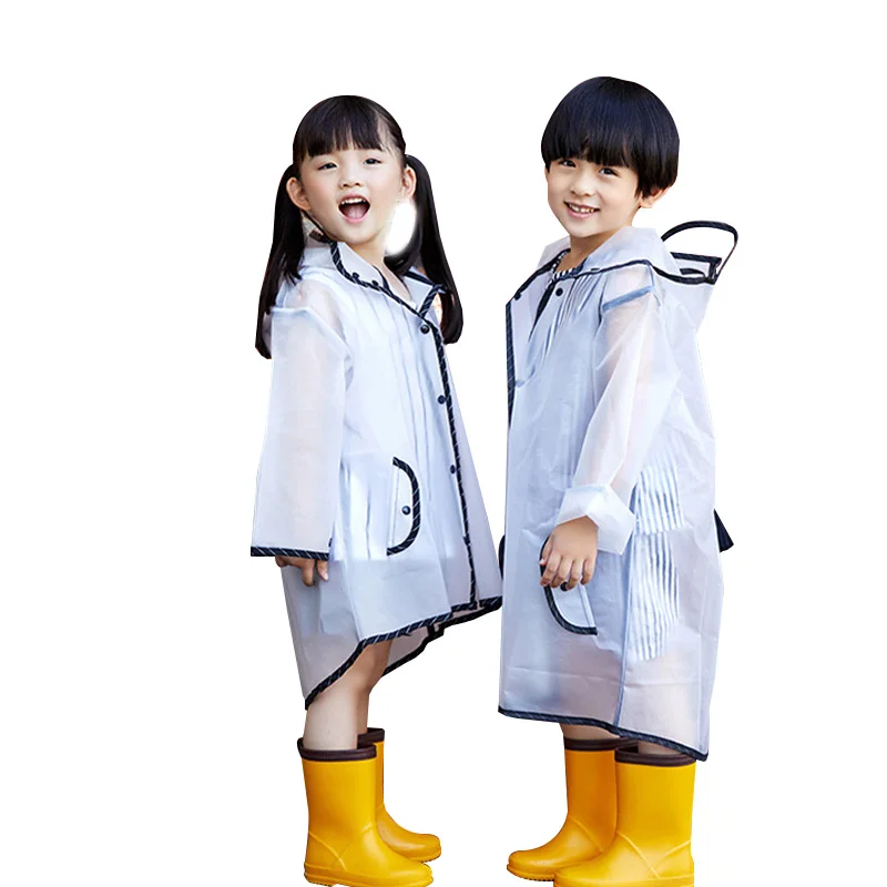 Kids Raincoat EVA Rain Poncho,Translucent Childrens Raincoat Hooded Fringed Transparent Raincoat for Children Boys Girls 