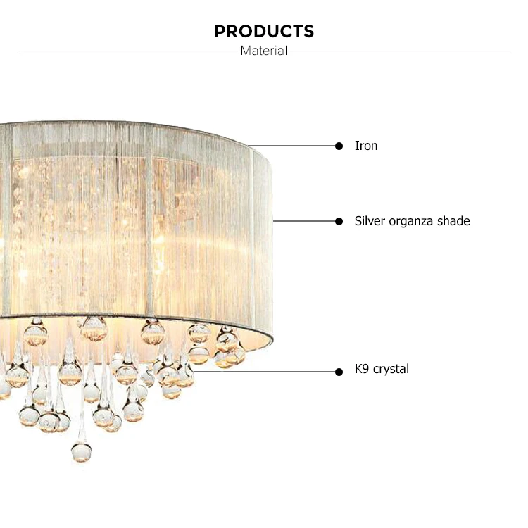 Wholesale Wrought Iron Led K9 Crystal Pendant Round Ceiling Chandelier Light