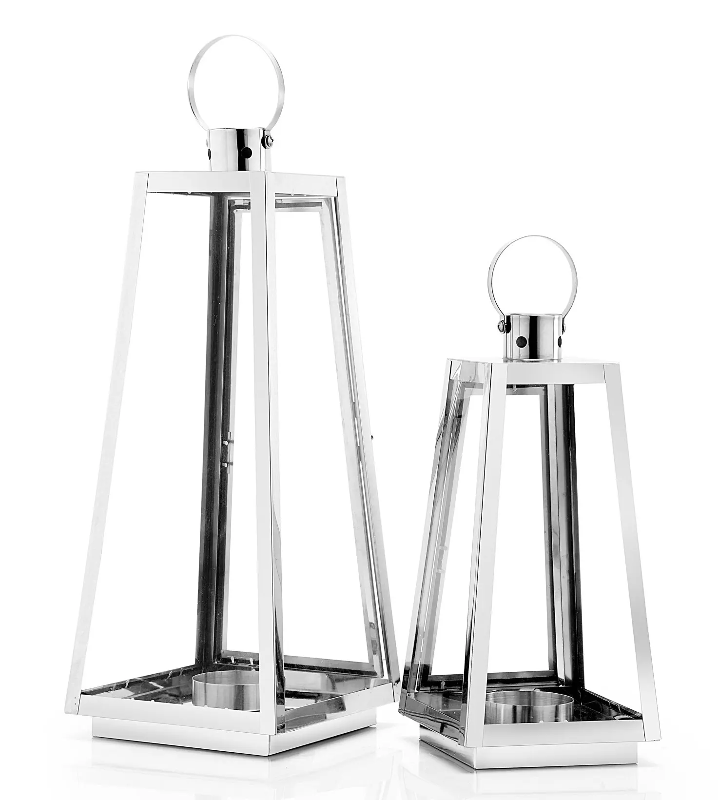 
Home Decoration Accessories Wedding Silver Candle Lantern Sets Stainless Steel and Glass 