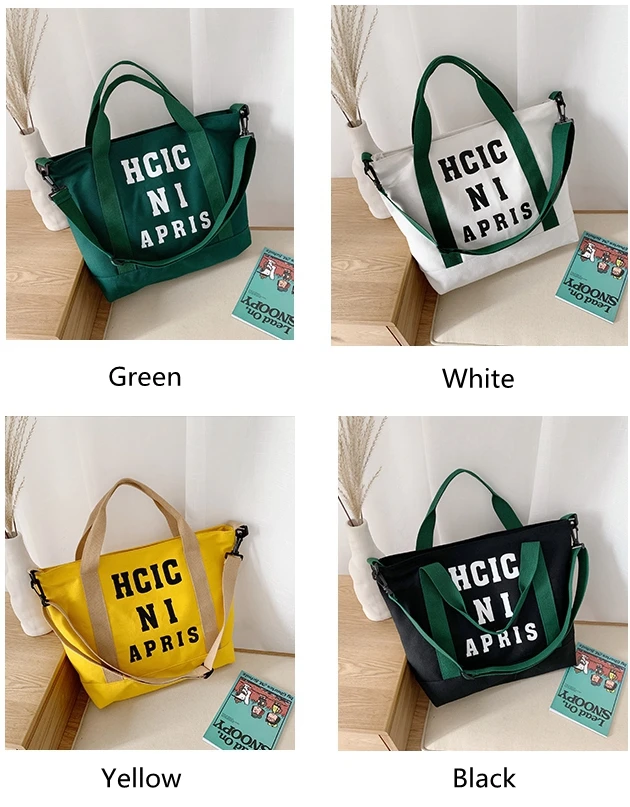 2020 New style large capacity letter logo printing cotton canvas tote messenger bag from China Supplier