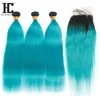 Ombre Bundles With Closure Straight 1B/Blue Peacock Two Tone Human Hair Non Remy Brazilian Straight Hair 3 Bundles With Closure