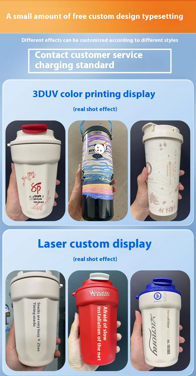 Large Capacity Stainless Steel Vacuum Flask Thermos Cup Striped Ceramic Liner Car Cup Tea Coffee On-The-Go Beverages