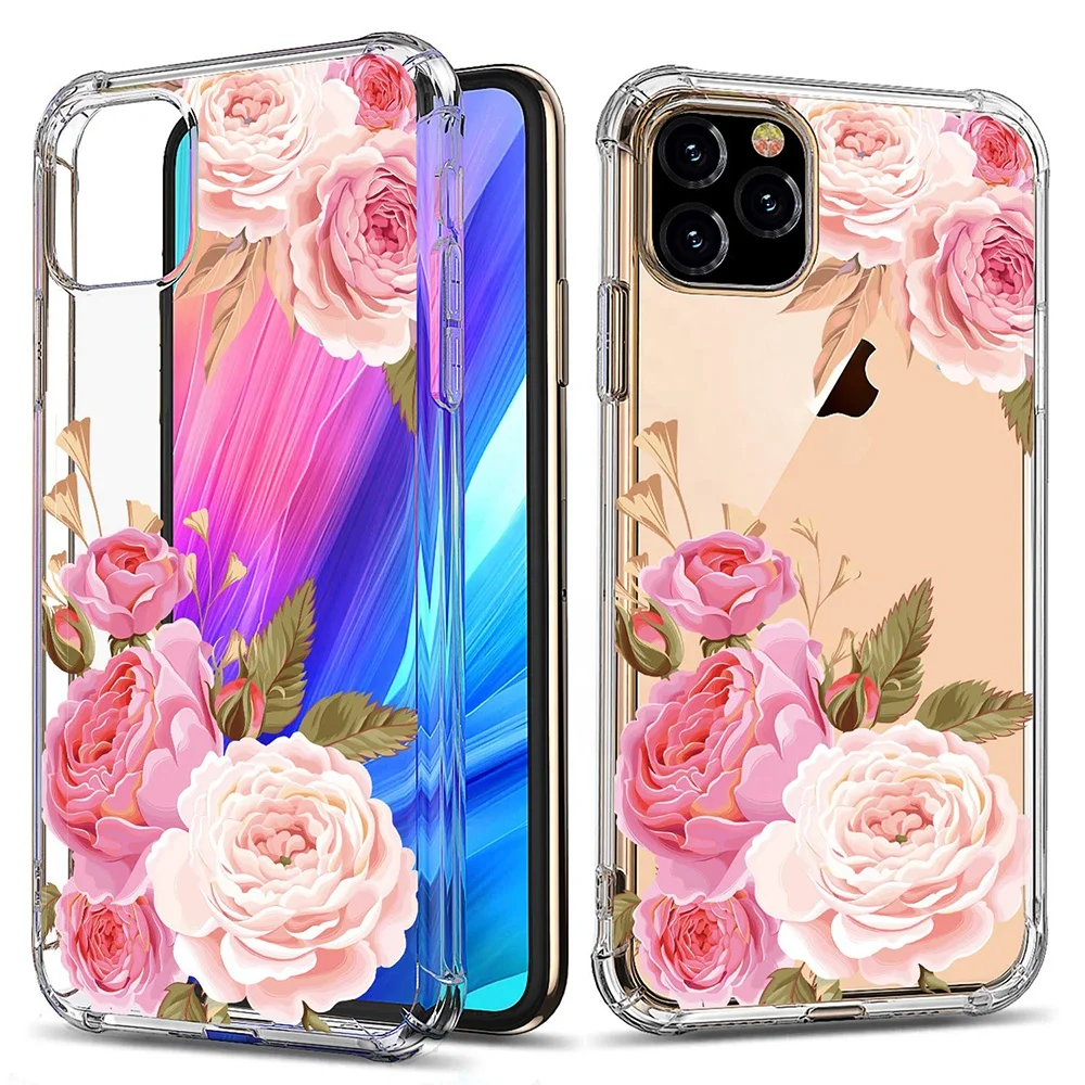 for iPhone 11 Floral Printing Luxury Transparent Case Custom