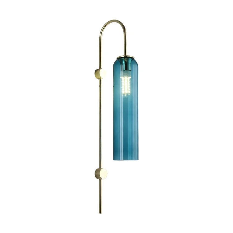 Hot sale living room glass nordic led wall sconces lighting luxury decoration blue bronze simple modern good quality wall lamp