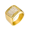 Golden Fully-jewelled Regular Square Stainless Steel Fashion Ring Man