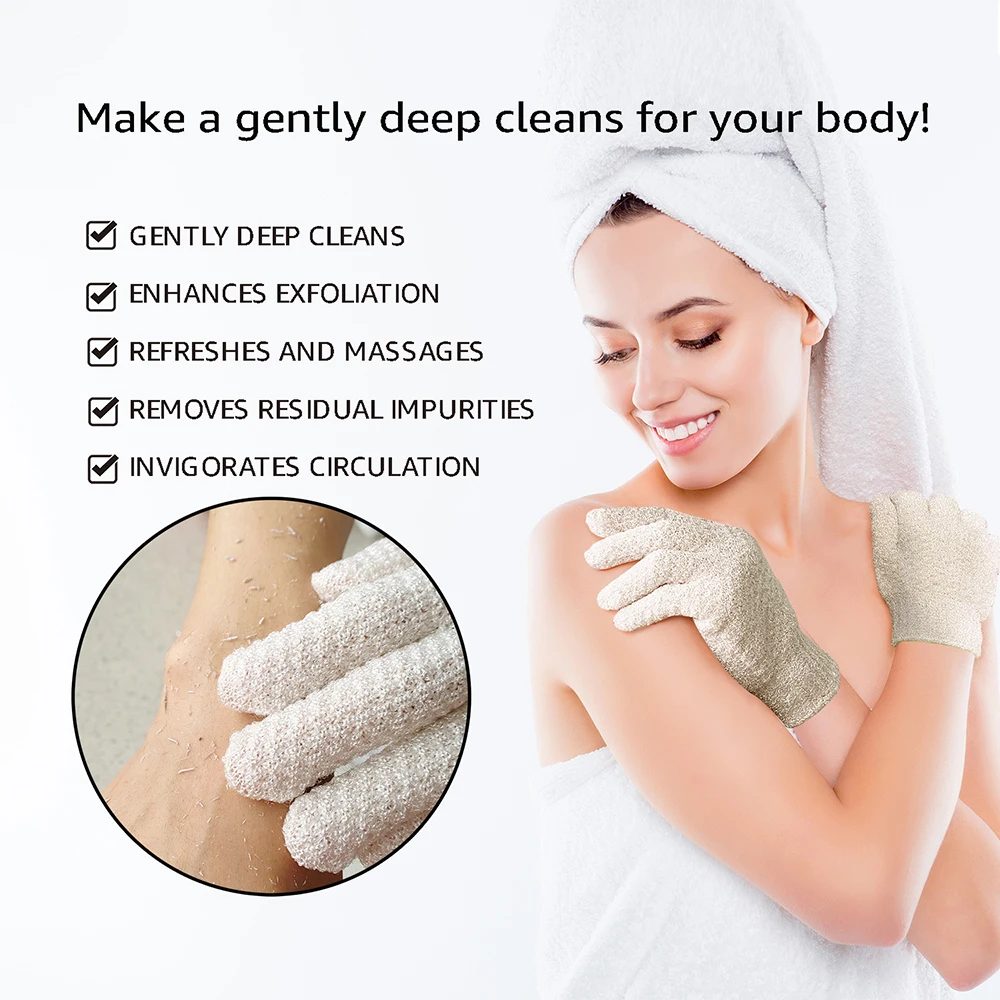 White Nylon Jacquard Light Level Exfoliating Scrubber Shower Gloves ...