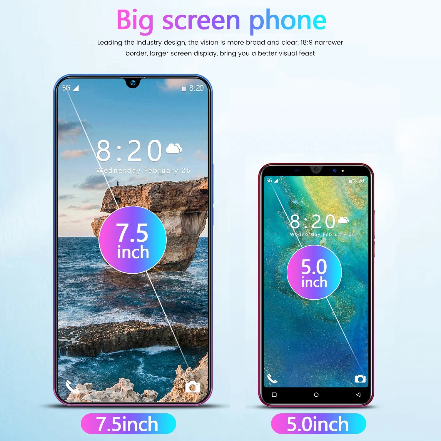 New Big Screen 4g Android Unlocked Smart Phone75 Inch 8gb256gb Custom Mobile Phones S20u 5249