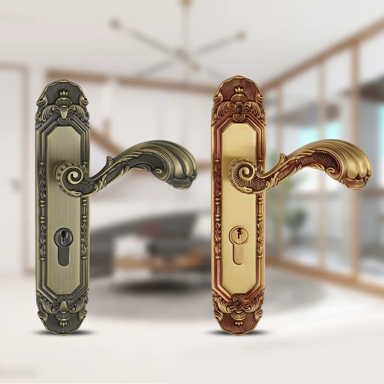 Mechanical Mortise Pure Copper Door Lock With Handle Lock Antique Brass Lock For Villa Gate Hall