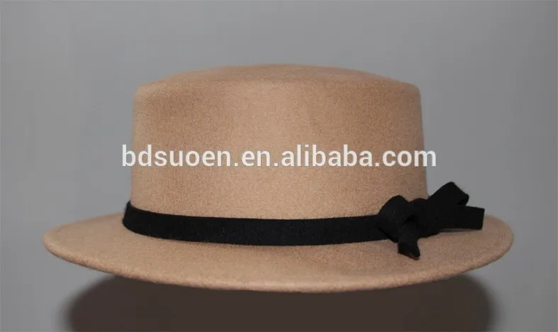 Womens yellow elegant wool felt boater hat wholesale