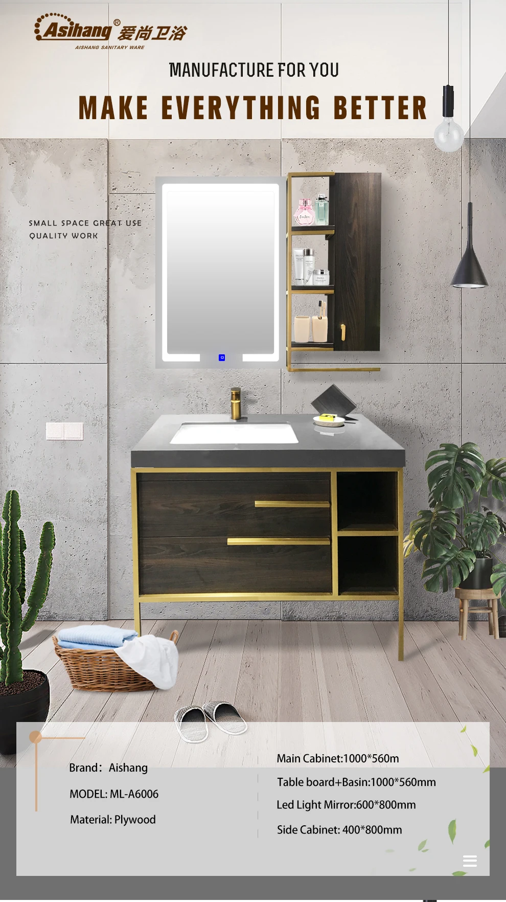 Modern Vanity Plywood Bathroom Vanity Unit