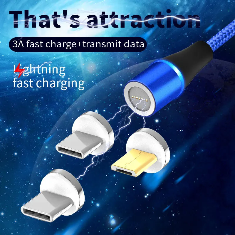 1M Cell Phone 3 In 1 Magnetic Braided Charging Micro Magnetic Usb Cable High Quality 3 in1 Fast Charger Cable Line - ANKUX.COM