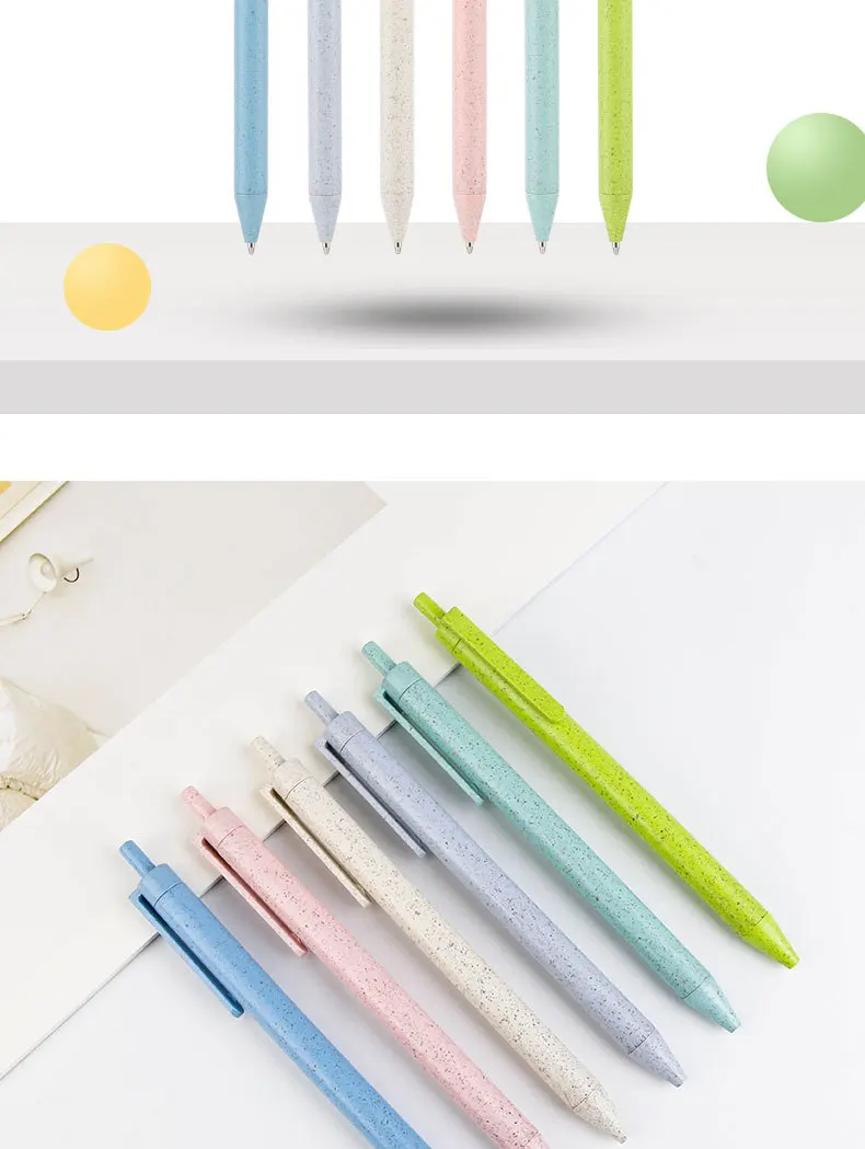 High Quality Recycled Eco-Friendly Wheat Straw Ballpoint Pens Custom Logo Wholesale Hot Sale for Sports Advertising 1.0mm