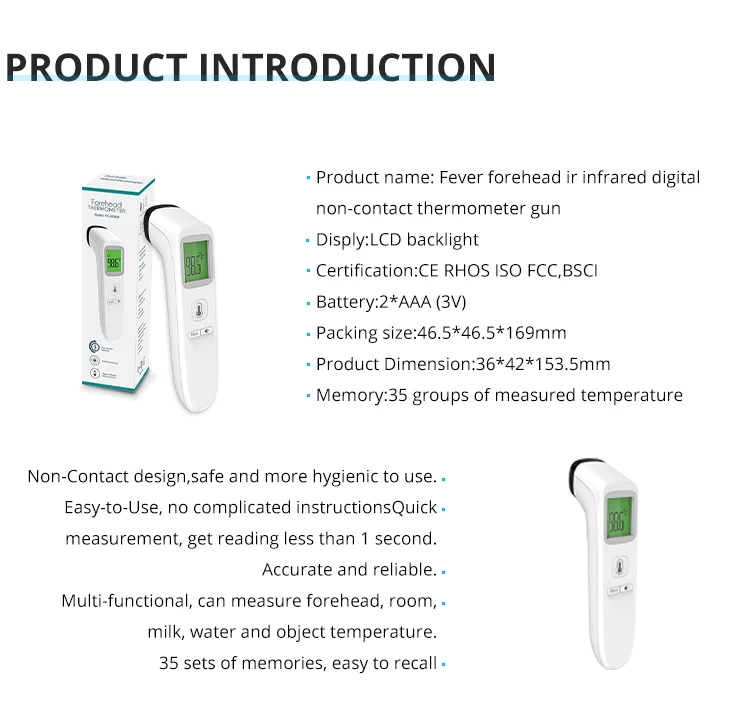 Customer Noncontact Forehead Infrared Thermometer (100pcs/carton