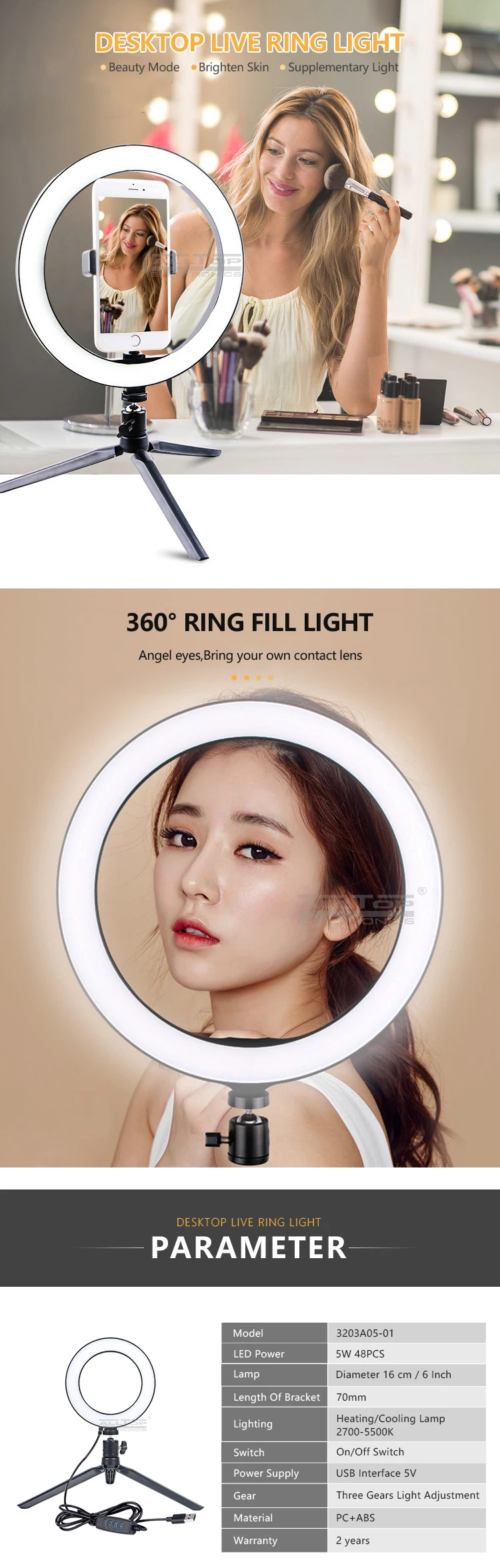 Led camera light selfie Mobile phone stents 2835 LED 120PCS PC ABS Dimmable light ring