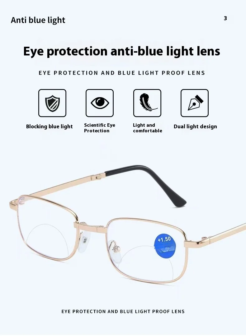 Ultra-light Metal HD Presbyopia Foldable Men Women Reading Glasses Anti Blue Light Glasses for Men Power Adjustment
