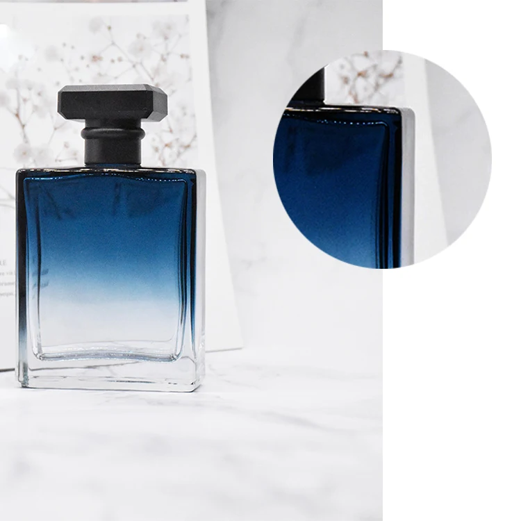 Amazon Hot Sell Unique Square Luxury Blue Exquisite Glass Spray Perfume ...