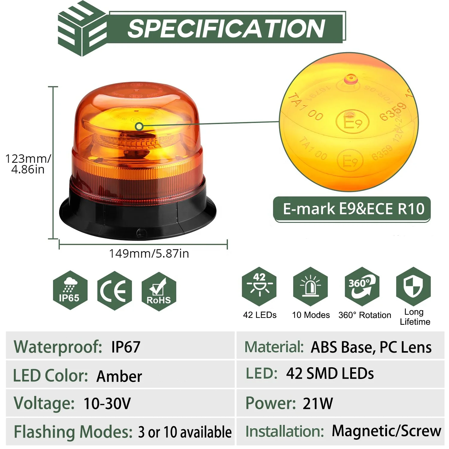 Antom 2pcs Wireless Strobe Lights,Amber Light,High Brightness Battery LED Beacon Lights,Magnetic Base Vehicle Emergency Flashing Warning Light,for