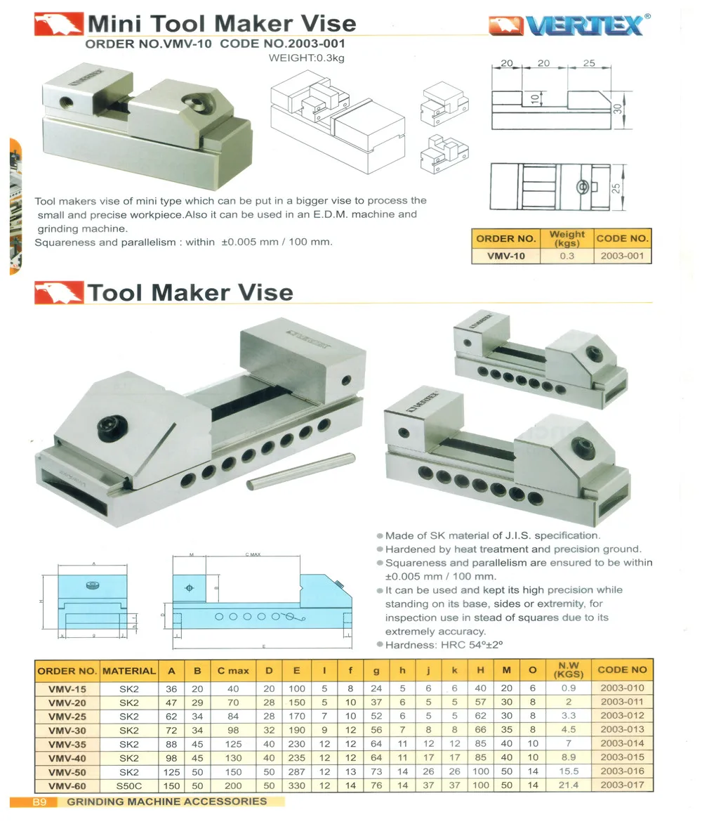 Vertex Mini Tool Maker Vise Vmv10 Precision Grinding Vise Grinder Vice