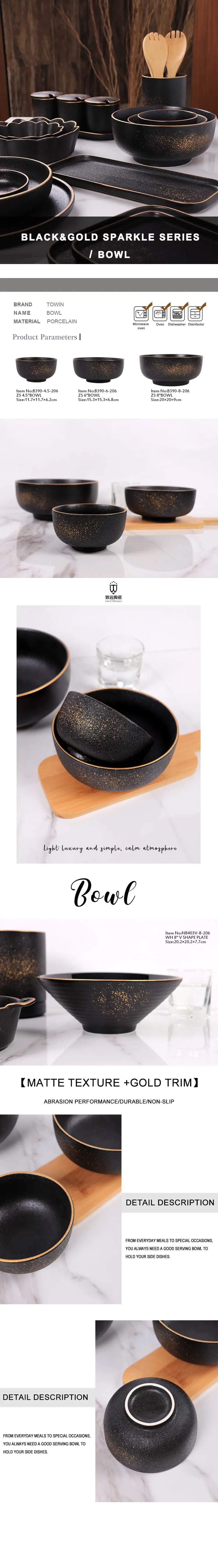 New design japanese style restaurant used dinnerware round ceramic rice ramen soup bowl with gold rim .jpg