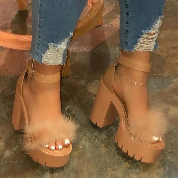 New Arrival Fur Heels Satin Peep-toe 