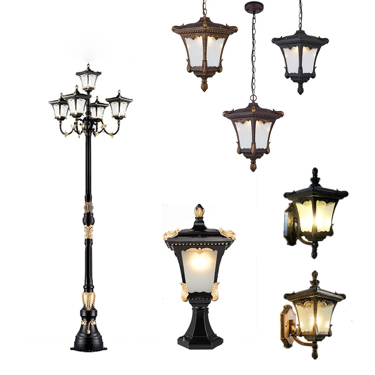 Factory antique lantern top multi-holder high pole light street yard garden post lamp