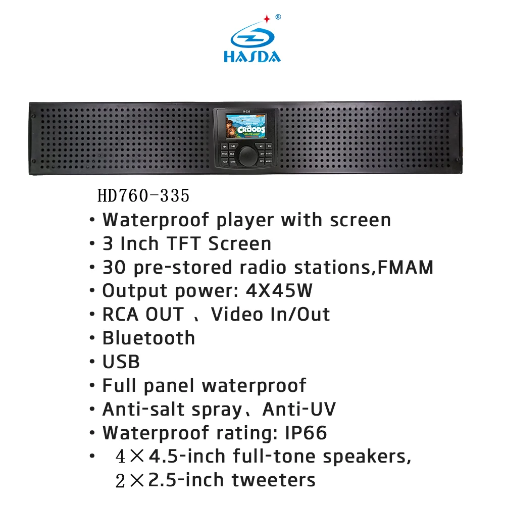 Utv Sound System Golf Cart Boat Audio 76cm 30" 4x4.5 Coax 2x2.5 Tweeter