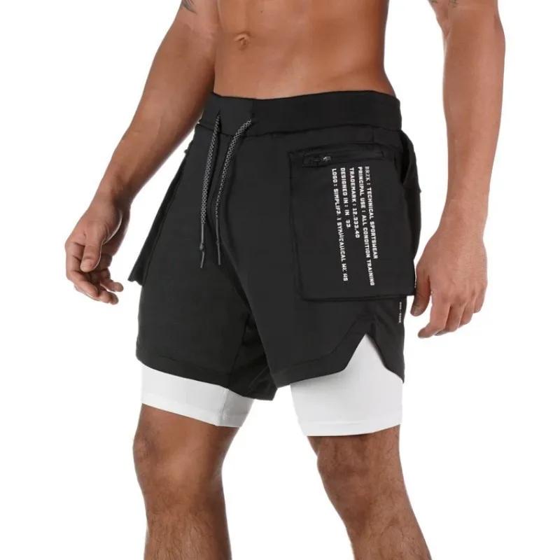 Workout 2 in 1 Running Zipper Hybrid Shorts with Compression Inseam Quick Dry Shorts with Phone Pocket Towel Loop Gym 