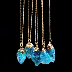 Natural original stone necklace boho bridal jewelry sets blue crystal necklace women