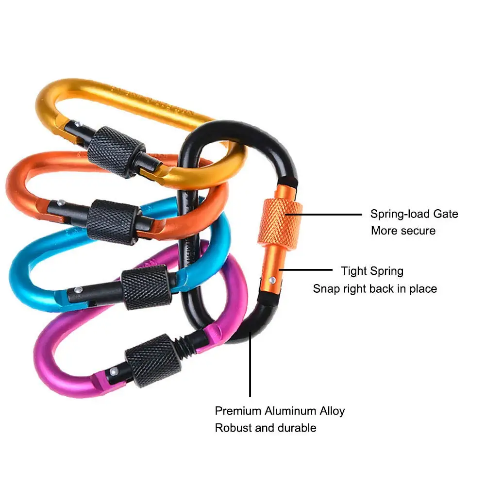 Climbing 8cm Premium Locking Type D Quickdraw Hanging Aluminum Nut Backpack Carabiner Buckle