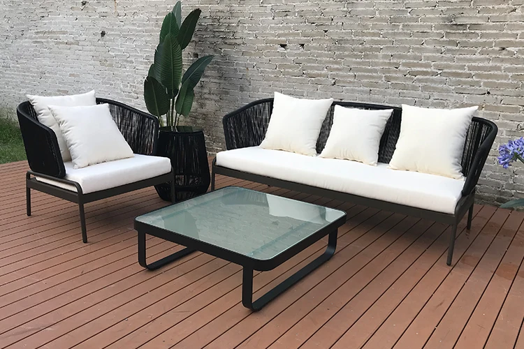 Leisure Outdoor Patio  Sectional Furniture Conversation Black Wicker Sofa